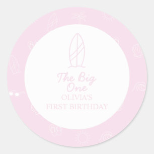 Sticker Rond Le gâteau d'anniversaire sur planche de surf The B
