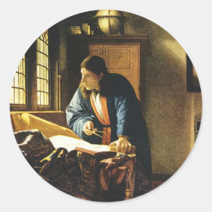 Sticker Rond Le géographe de Johannes Vermeer (vers 1669)