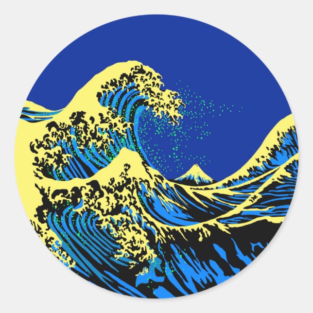 Sticker Rond Le Grand Hokusai Wave de Blue Yellow (Devant)