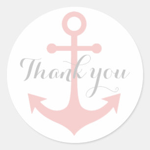 Sticker Rond le gris vous remercient sur l'ancre rose