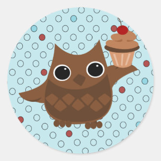 Sticker Rond Le hibou et le cupcake