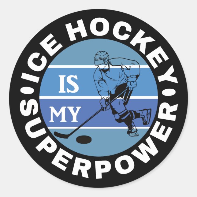 Sticker Rond Le hockey sur glace est ma superpuissance (Devant)