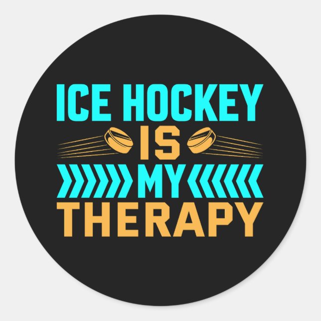 Sticker Rond Le hockey sur glace est ma thérapie (Devant)