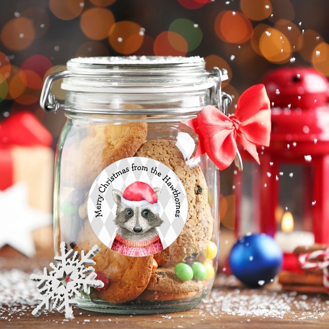 Sticker Rond Le jote Raccoon en Noël à Red Santa Hat (Créateur téléchargé)