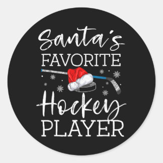 Sticker Rond Le joueur de hockey préféré du Père Noël Funny Pyj