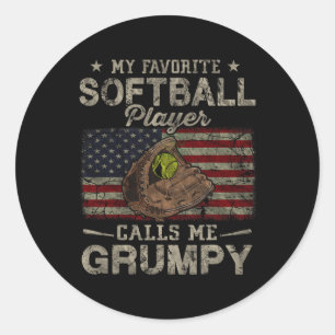 Sticker Rond Le joueur de softball favori m'appelle le père gri