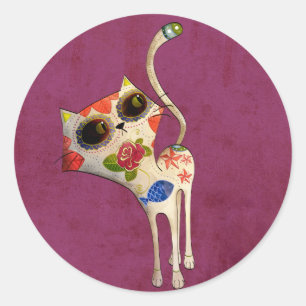 Sticker Rond Le jour du chat mignon blanc mort