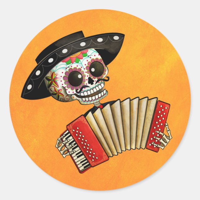 Sticker Rond Le jour du squelette mort El Mariachi (Devant)