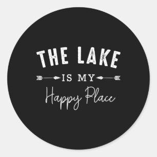 Sticker Rond Le lac est mon endroit heureux de camping pêche ba