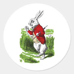 Sticker Rond Le lapin blanc regarde la montre. Illustration
