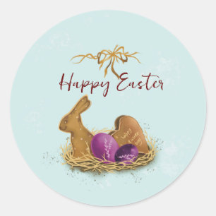 Sticker Rond "Le lapin d'aquarelle de Pâques à la chasse"