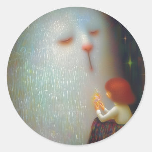 Sticker Rond Le lapin et la fille