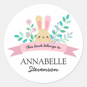 Sticker Rond Le lapin floral   jaune et dentellent ce livre