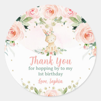 Sticker Rond Le lapin floral rose est un lapin d'anniversaire