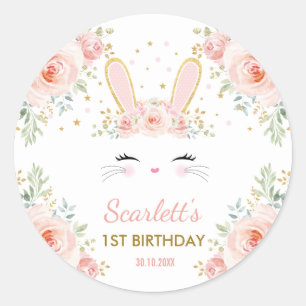 Sticker Rond Le lapin Girly mignon rougissent partie florale
