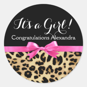 Sticker Rond Le Leopard Hot Pink Bow est un Baby shower pour fi