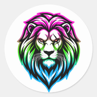 Sticker Rond Le Lion Puissant - 'Multi-Front' Poly-Souverain