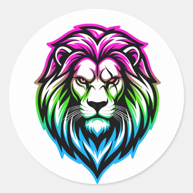 Sticker Rond Le Lion Puissant - 'Multi-Front' Poly-Souverain (Devant)