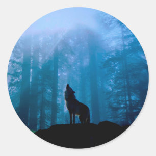 Sticker Rond Le loup hurlant dans la nature