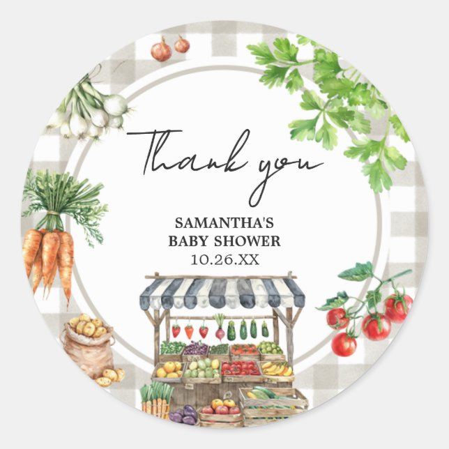 Sticker Rond Le marché des agriculteurs Baby shower cultivé loc (Devant)