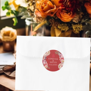Sticker Rond Le Mariage chinois Bright Red Peony