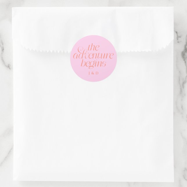 Sticker Rond Le Mariage Commence Orange Rose (Sac)