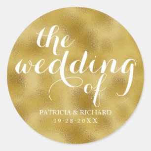 Sticker Rond Le Mariage De Feuille D'Or Mariage Classique Rond 