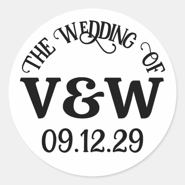 Sticker Rond LE MARIAGE DE Vos Initiales de Monogramme et Date (Devant)