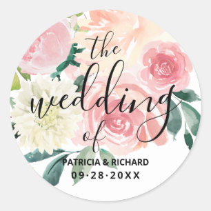 Sticker Rond Le Mariage Du Mariage Floral Rose