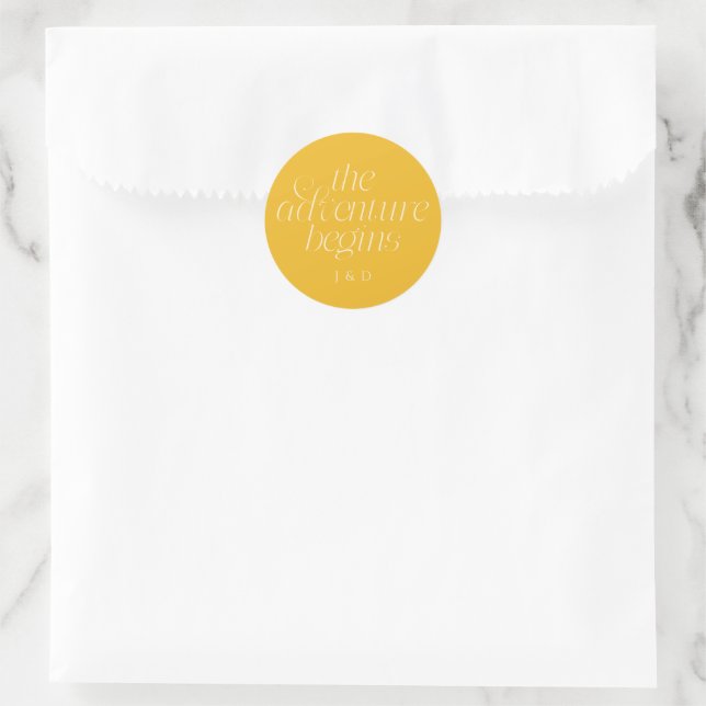 Sticker Rond Le Mariage : L'Aventure Commence Jaune (Sac)