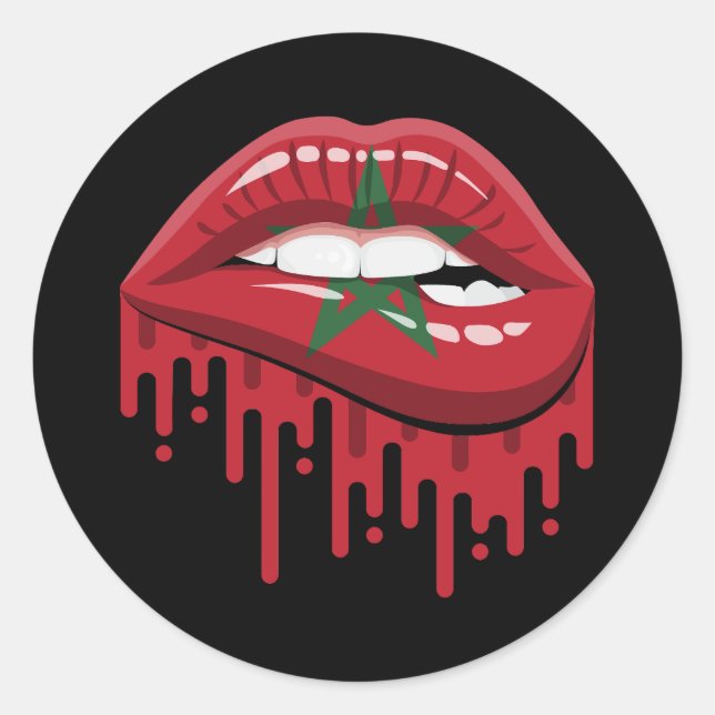 Sticker Rond Le Maroc lèvres drapeau de la racine de fierté (Devant)