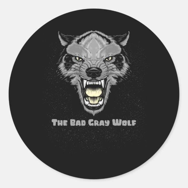 Sticker Rond Le Mauvais Loup Gris (Devant)
