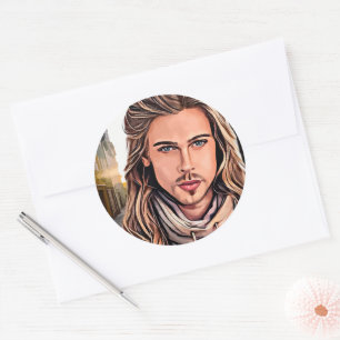 Sticker Rond Le mec le plus chaud dans le village Portrait d'ar