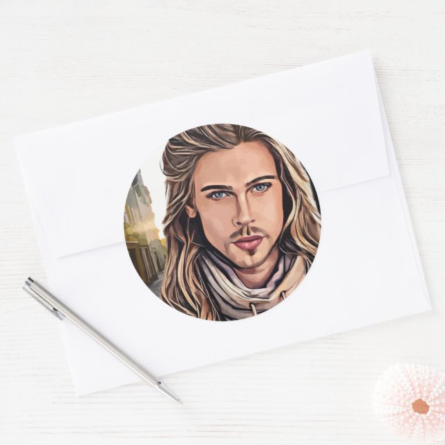 Sticker Rond Le mec le plus chaud dans le village Portrait d'ar (Enveloppe)