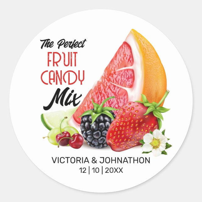 Sticker Rond Le mélange parfait de fruits Merci Mariage (Devant)