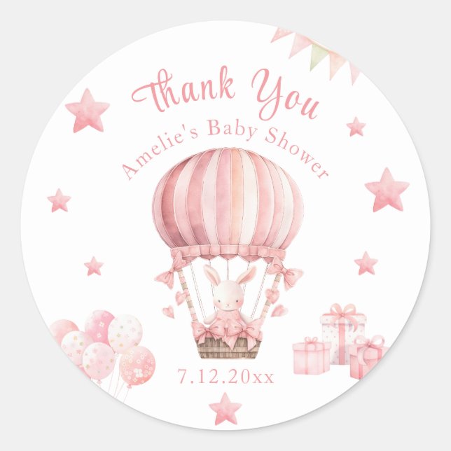 Sticker Rond Le Merci de Baby shower de lapin rose roux favoris (Devant)
