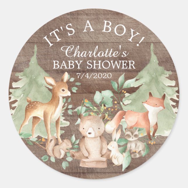 Sticker Rond Le Merci de Baby shower rustique en bois favorise (Devant)