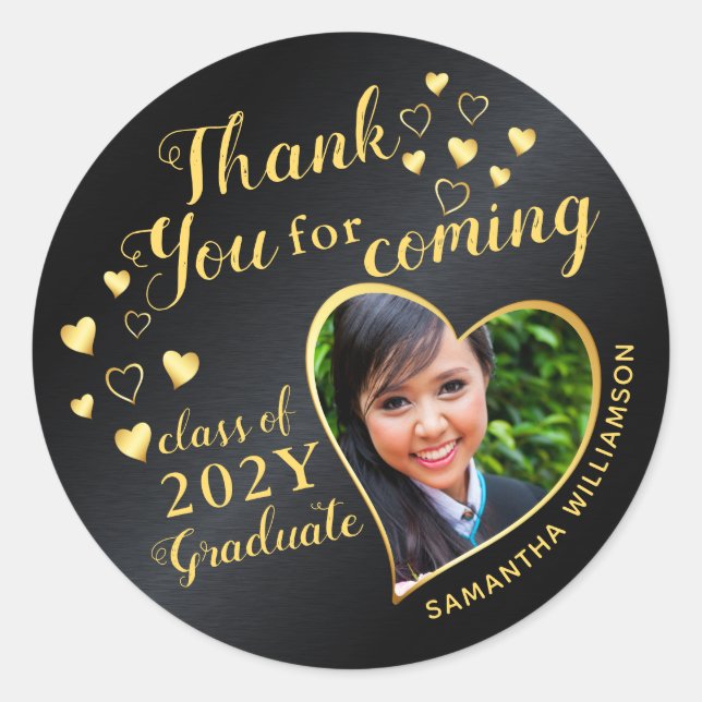 Sticker Rond Le Merci de graduation Black and Gold 2025 est fav (Devant)