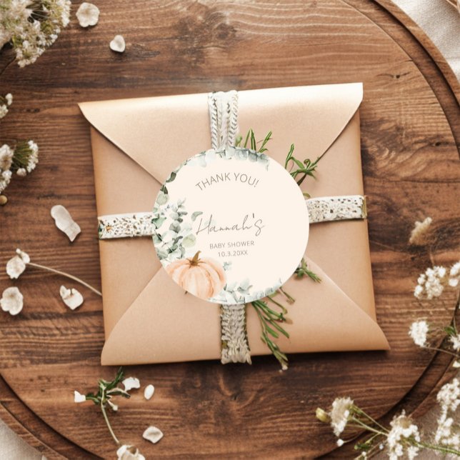 Sticker Rond Le Merci du petit Baby shower Citrouille est favor (Créateur téléchargé)