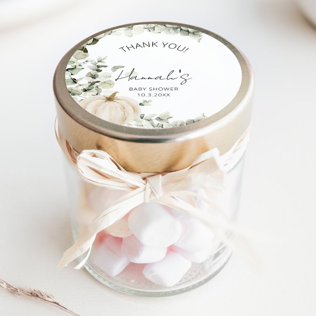 Sticker Rond Le Merci du petit Baby shower Citrouille est favor (Créateur téléchargé)