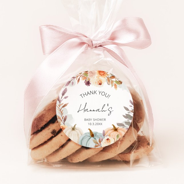 Sticker Rond Le Merci du petit Baby shower Citrouille est favor (Créateur téléchargé)