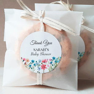 Sticker Rond Le Merci du petit Baby shower Fleur sauvage est fa