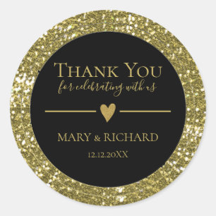 Sticker Rond Le Merci Mariage Noir Et Parties scintillant Or Fa