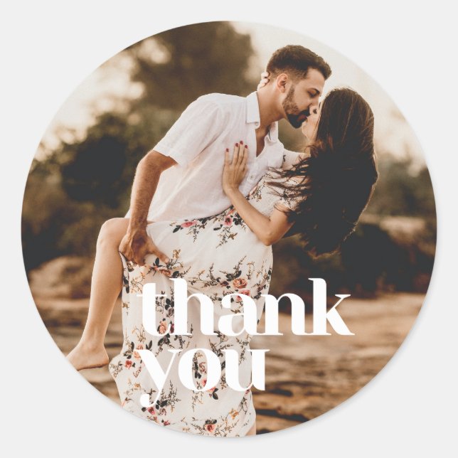 Sticker Rond Le Merci photo Mariage moderne Favoriser (Devant)