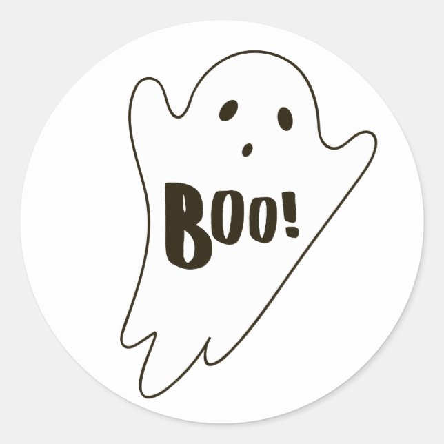 Sticker Rond Le mignon blanc Halloween fantôme dit BOO (Devant)