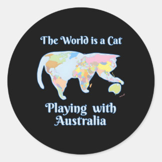 Sticker Rond Le Monde Est Un Chat Jouer Carte