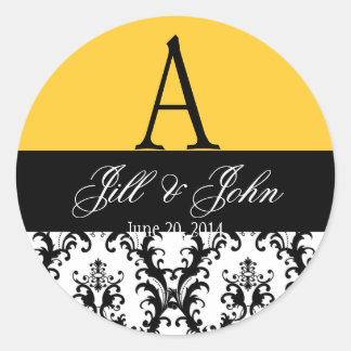 Sticker Rond Le monogramme élégant de mariage appelle le jaune