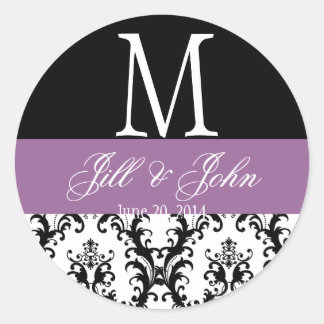 Sticker Rond Le monogramme pourpre de mariage appelle le joint