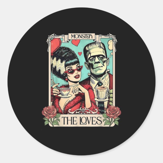 Sticker Rond Le Monster Frankenstein Et Marier Les Amateurs Tar (Devant)