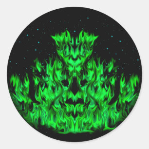 Sticker Rond Le Monstre de la flamme verte dans le ciel étoilé